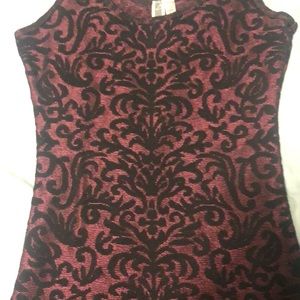 BKE Tank Top in Deep Burgundy with woven black filigree -Small - Like New